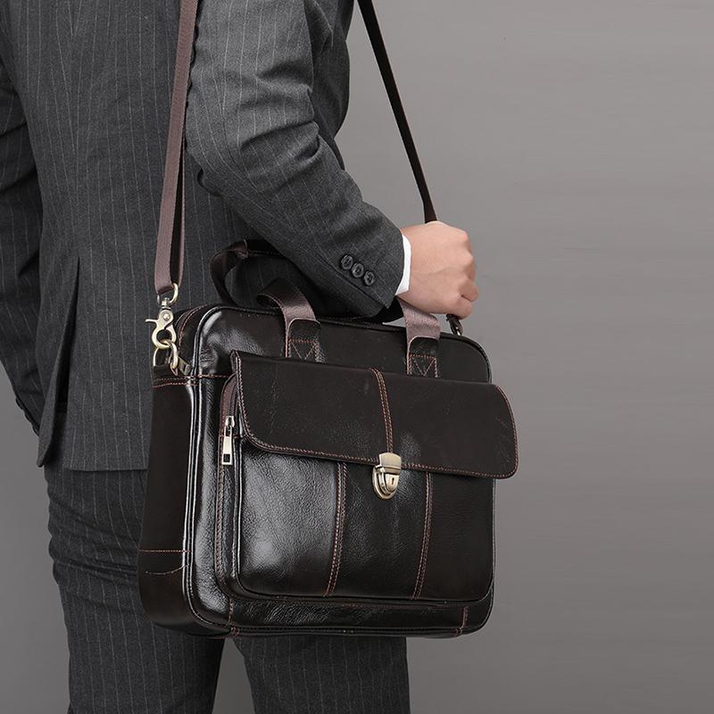New Men's Briefcase Casual Vintage Genuine Leather Handbag Large-Capacity Business Laptop Bag Crossbody Bag