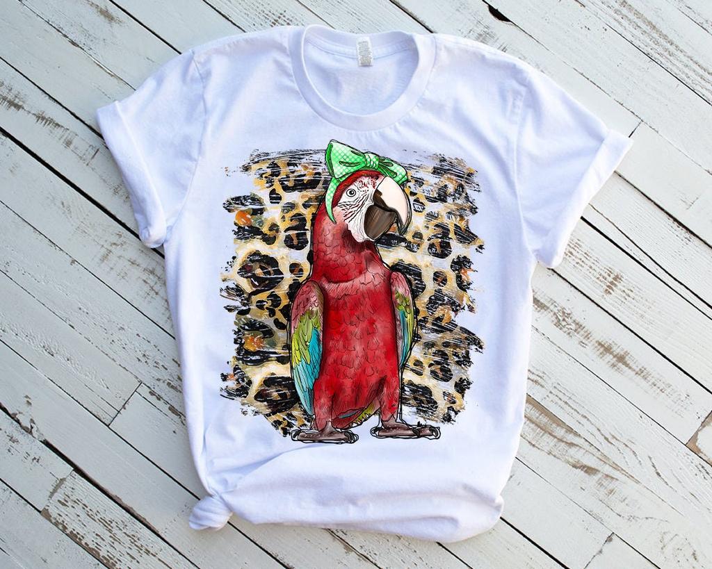 Leopard Parrot Bird Bow Print Women T-Shirt Harajuku Kawaii Clothes Summer Fashion Tshirt Femme Short Sleeve T Shirt Female
