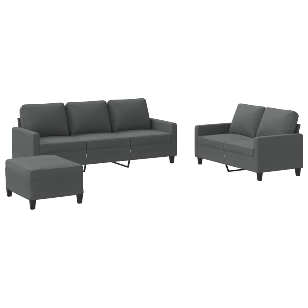 Vidaxl 3-Piece Lounge Set, Fabric Upholstered, Dark Grey