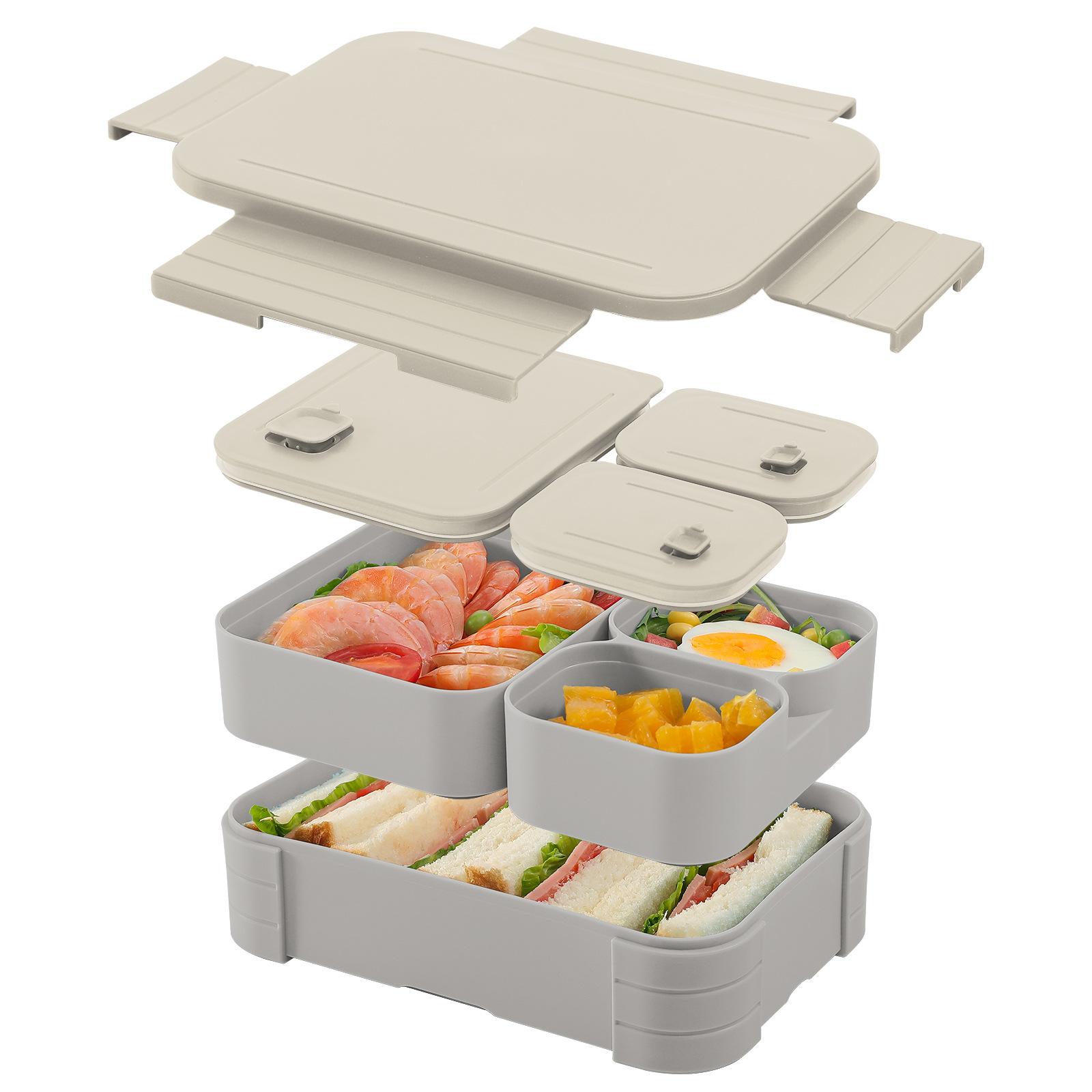

Portable Children s Compartment Lunch Box 3-in-1 Fruit Lunch Snack Box Microwaveable Tableware Set Food Storage Container 1000ml сірий колір