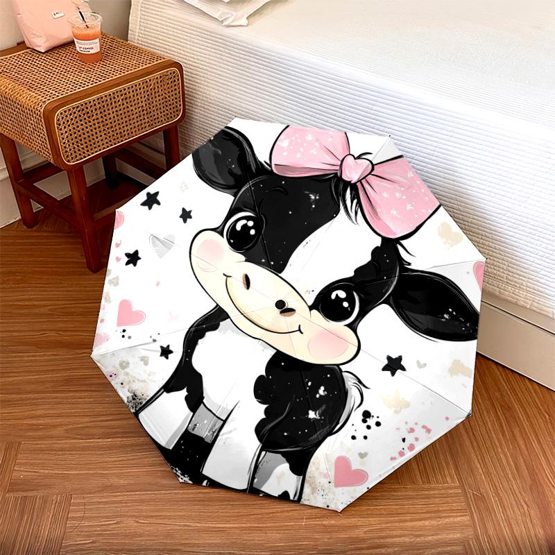 1 PC Automatic Folding Umbrella - Cute Cow Pattern, Portable & Foldable Design with 8 Ribs, Christmas Birthday Gifts