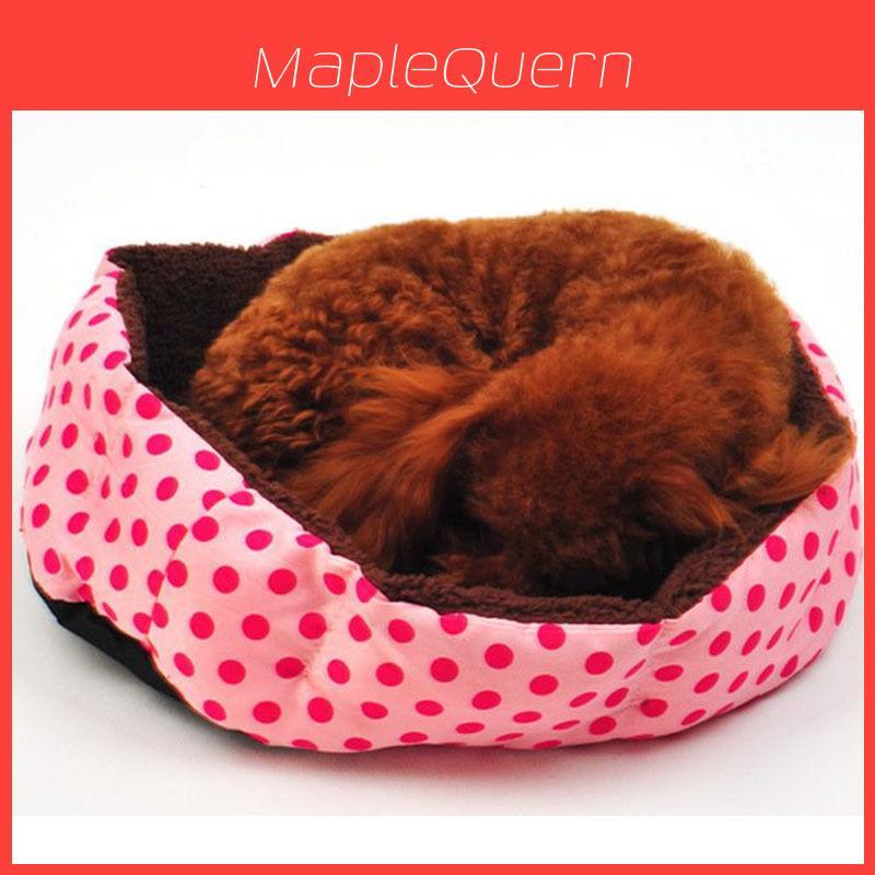 Cozy Round Dot Octagonal Dog Bed Soft Cotton Velvet For Winter Warmth In Red Pink Yellow And Blue