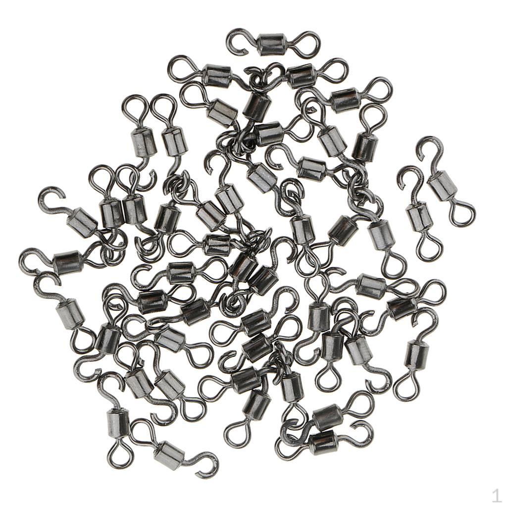 50 Pieces Rolling Barrel Ball Bearing Q-Shaped Swivel Solid Rings Fishing Connector Boat