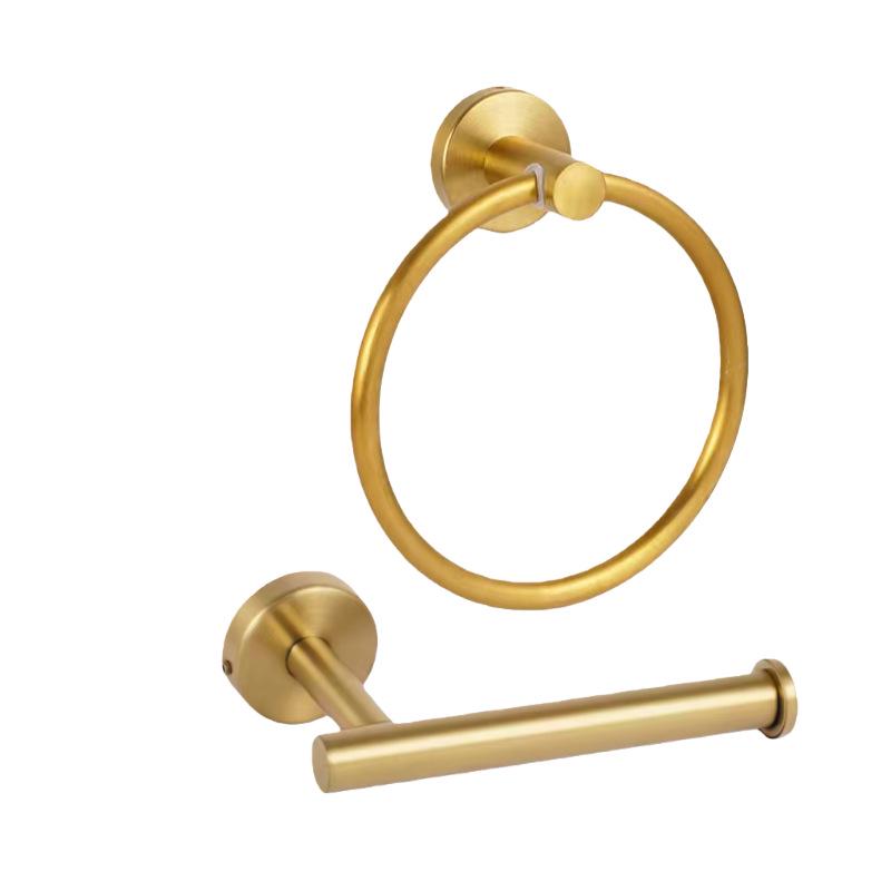 Stainless Steel Bathroom Set: Towel Ring, Towel Bar, and Tissue Holder.