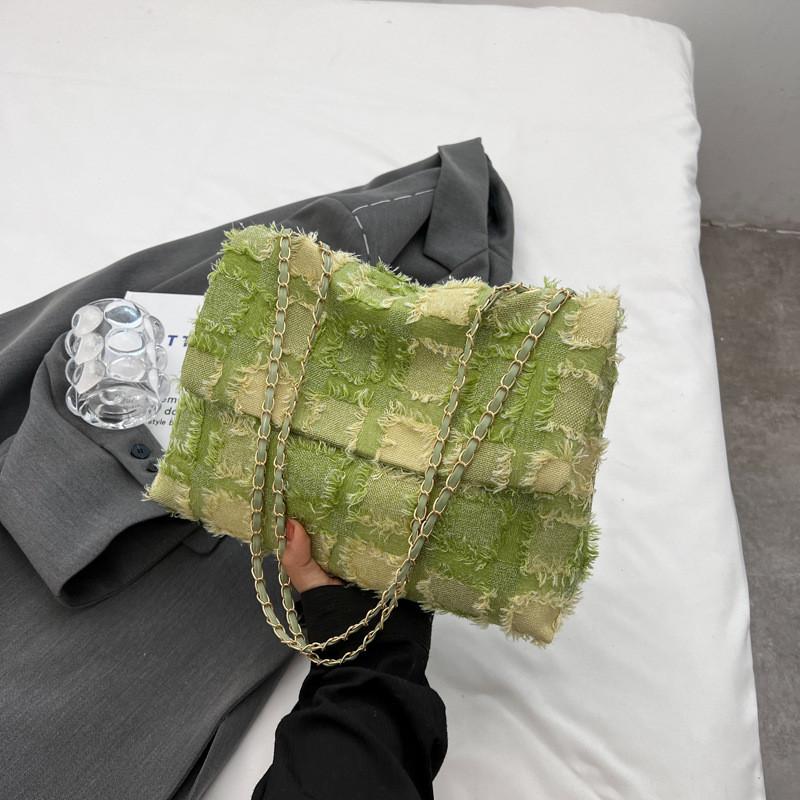 Stylish Casual Shoulder Bag For Women Vintage Design Minimalist Crossbody Purse In Black Green Khaki Checkered Pattern