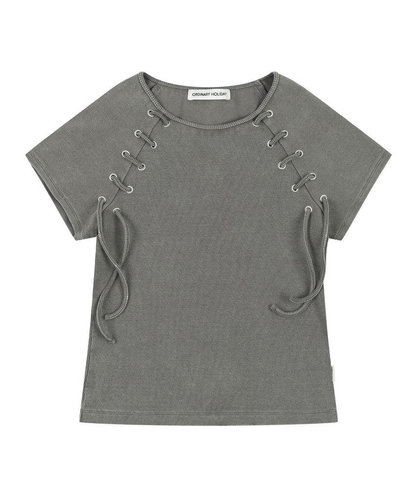 ORDINARY HOLIDAY Lace Up Sleeves T-Shirt [Grey]