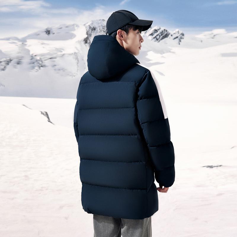 Anta Champion All-Weather Series Color Block Zipper Hooded Mid-Length Four-Proof Long Sleeve Snow Shell Down Jacket Men Outerwear 952347908-4
