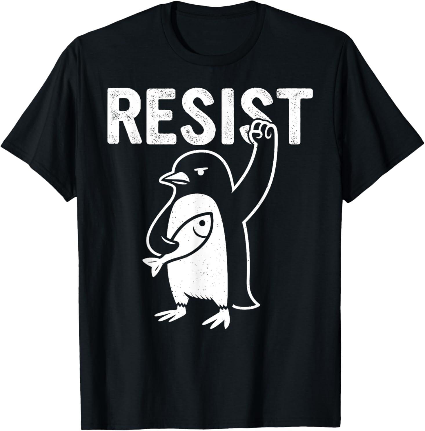 Funny Penguin Resist Penguins Protest Against Tariffs T-Shirt Unisex T-Shirt XL