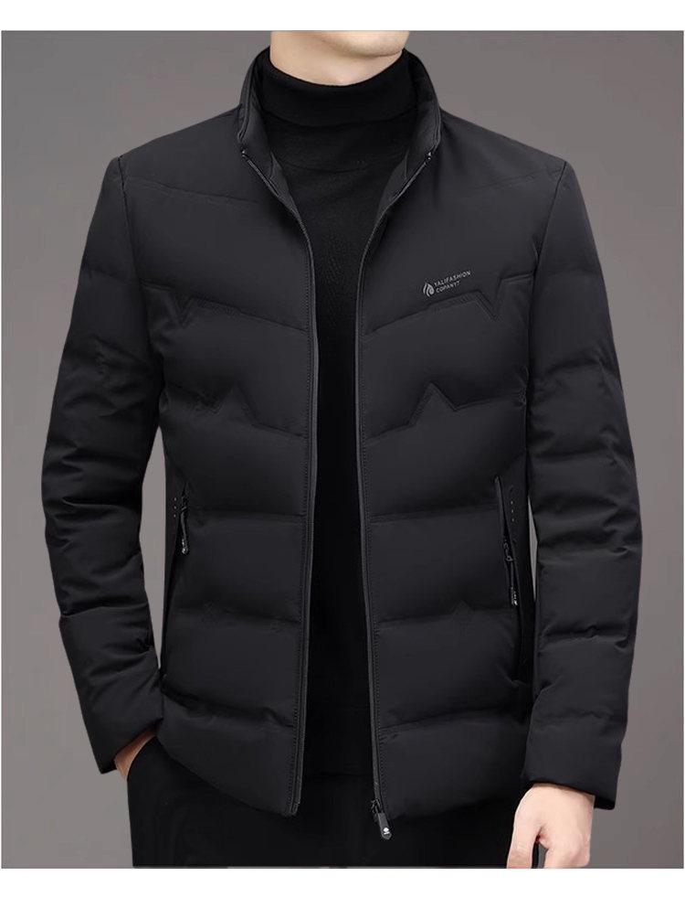 Men's Winter Casual Thick Warm Down Jacket with Stand Collar for Middle-Aged and Young.