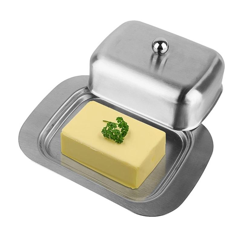 Stainless Steels Butter Container With Transparent Lid For Kitchen Storage Cheese Dish Home Accessories