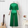 ZANZEA Women Casual V-Neck Summer Half Sleeve Satin Jumpsuits