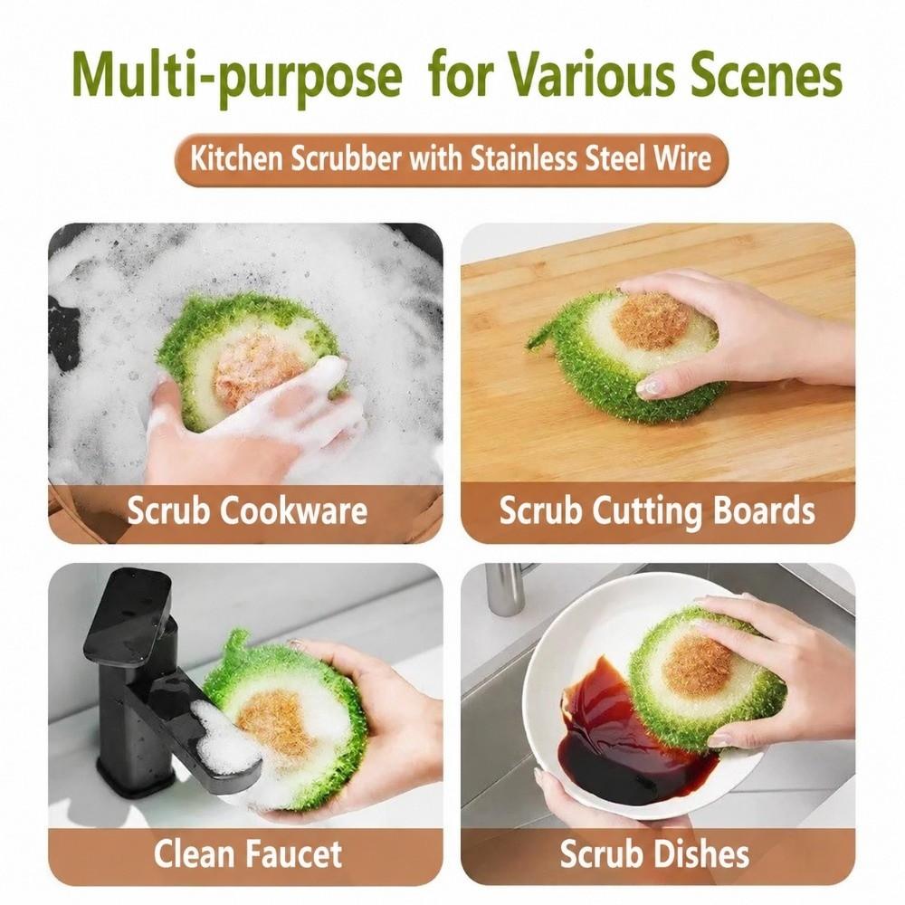 Cute Kitchen Cleaning Cloth Green Pink Scouring Pad Dishwashing Sponge Kitchen Essential