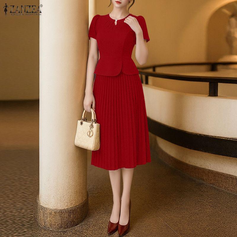 ZANZEA Women Short Sleeve Blouse and Skirts Summer Two Piece Suit Sets