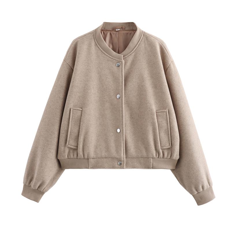 Women Jacket Cropped Bomber Jackets for Women Beige Black Tweed Jacket Woman Fashion Long Sleeve In Short Coats