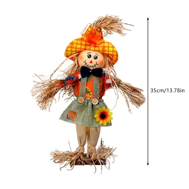 Handcrafted Harvest Witch Ornament With Dried Grass Materials Scarecrow Tabletop Decoration for Harvest Festival