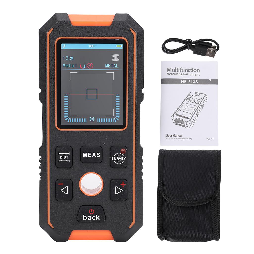 NF-513S Wall Scanner with Distance Meter and Digital Level, Rechargeable Stud Finder, Wood, Metal & Live Wires Modes