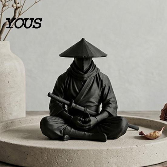 Samurai Warrior Statue Japanese Statue, 3D Printed Ninjas Figurine, Sit in Meditation Style Craft Sculpture for Home Tea Room Zen Decoration,