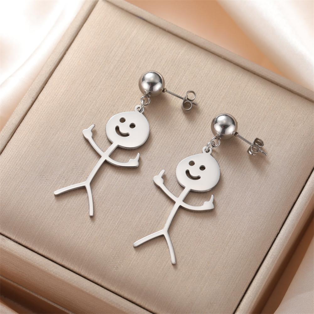 My Shape Middle Finger Stickman Earrings Funny Doodle Stud Earrings Stainless Steel Earrings Hip Hop Jewelry Valentine's Day