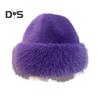 Women Winter Hat Thick Plush Faux Fur Heat Retention Windproof Mongolia Style Bucket Hat Solid Color Outdoor Cycling Skiing Panama Cap