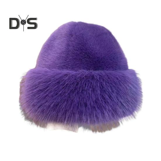Women Winter Hat Thick Plush Faux Fur Heat Retention Windproof Mongolia Style Bucket Hat Solid Color Outdoor Cycling Skiing Panama Cap