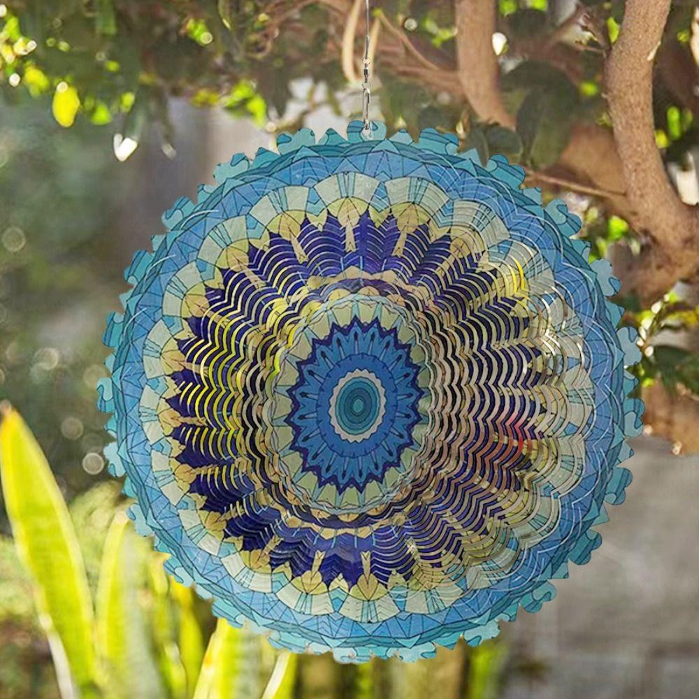 Iron 3D Rotating Wind Wheel Creative Wind Chime Craft Garden Decoration Pendant  Room