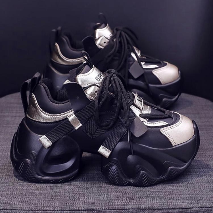 Dámské vycházkové tenisky podzimní šněrovací vysoká platforma robustní boty prodyšné kožené boty 10cm zimní boty na klínku pro volný čas