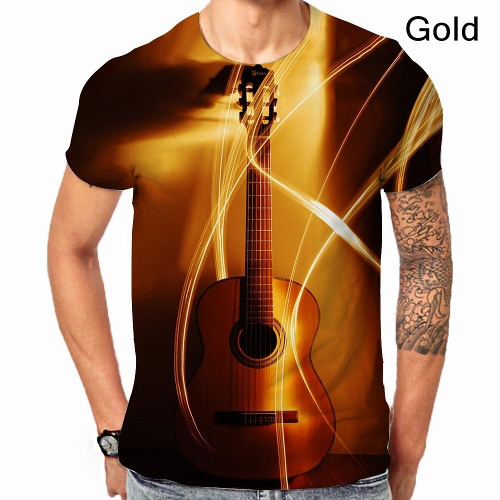Electric Guitar 3D Top Digital Printed Men's Casual Short Sleeved T-shirts Sportwear Summer Men's T-shirt
