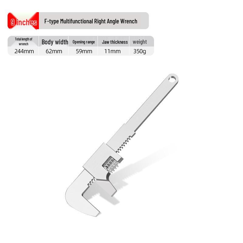 Large Opening Adjustable F-Type Multi-Function Right Angle Pipe Wrench Tool