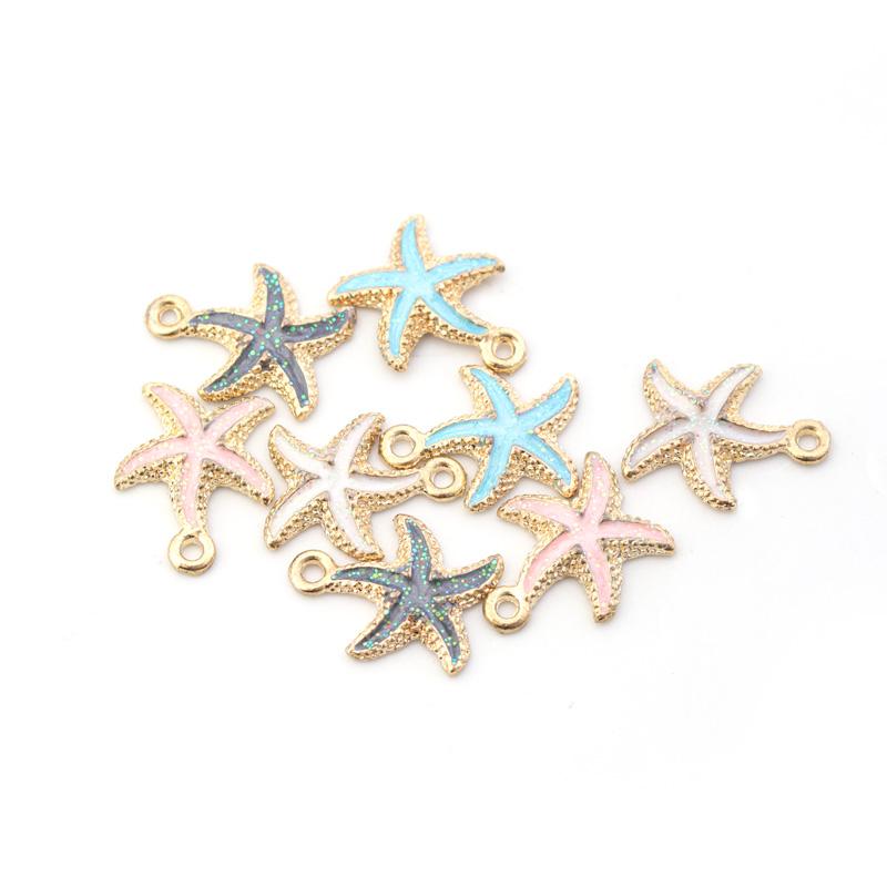 10pcs/Lot Alloy Ocean Starfish Charms Enamel Drip Oil Shell Pendants for Jewelry Making DIY Bracelet Necklace Craft Accessories