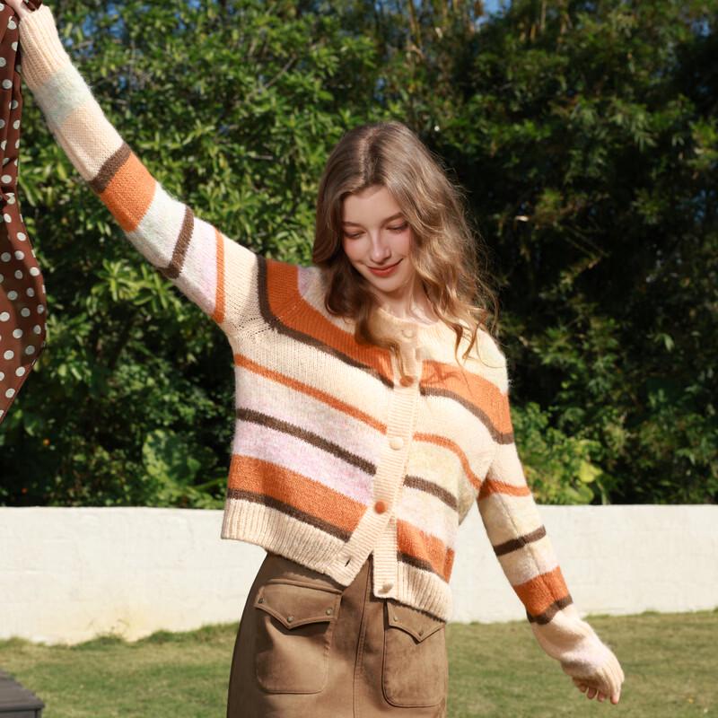 Sancai 2026 Spring Gradient Stripe Knit Cardigan