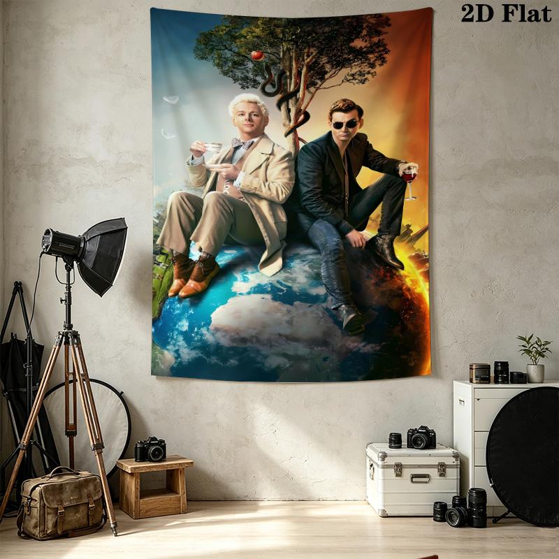 Good Omens Wall Tapestry Aesthetic Wall Hanging Printed Fabric Blanket Decorative Tapestries For Bedroom Living Room Home Decor