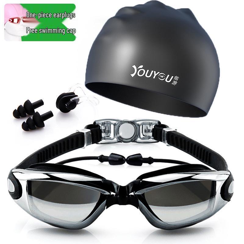 Youyou Anti-Fog HD Waterproof Swimming Goggles & Cap Set for Men and Women - Fashionable Adult Eye Protection.
