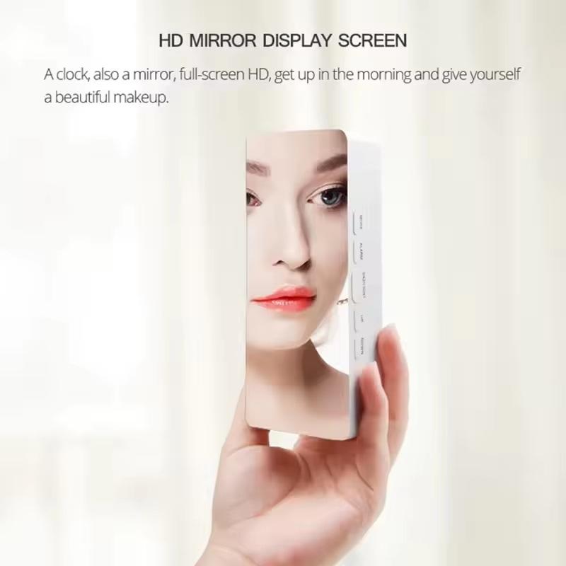 Mirror Led Digital Alarm Clock With Temperature Display And Smart Night Light For Bedroom, Makeup Vanity And Office Use