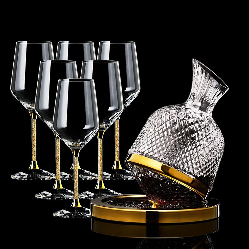 High-End Crystal Wine Decanter Set with Untoppleable Rotating Base,Smooth Aeration  Enhanced Release,Paired with Matching