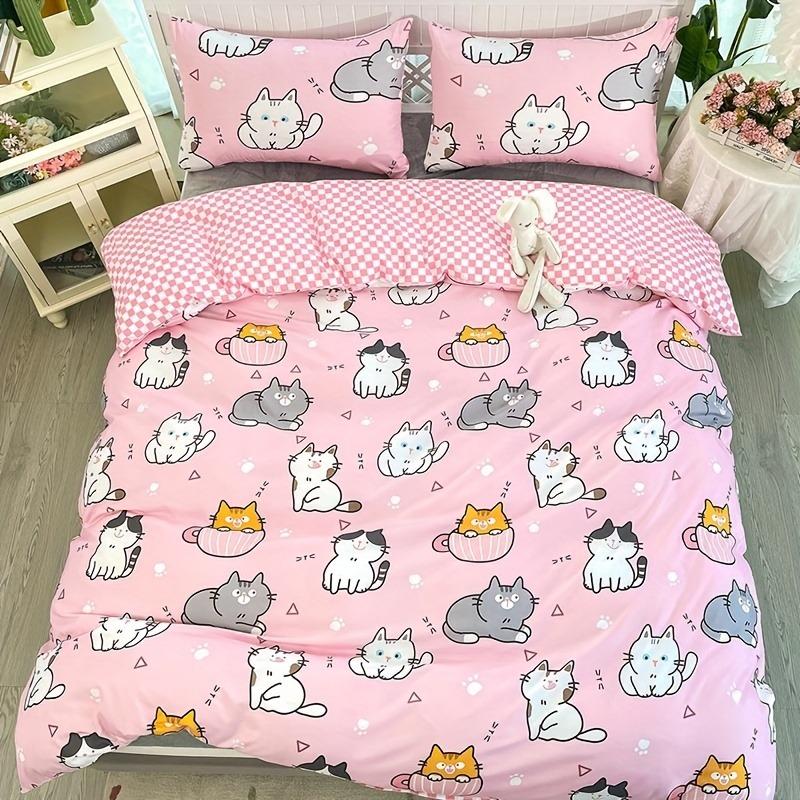 

Fashion Cute Duvet Cover Set Kawaii Cat Print Bedding Set Soft Comfortable Duvet Cover For Bedroom Guest Room 90X200cm 2PCS