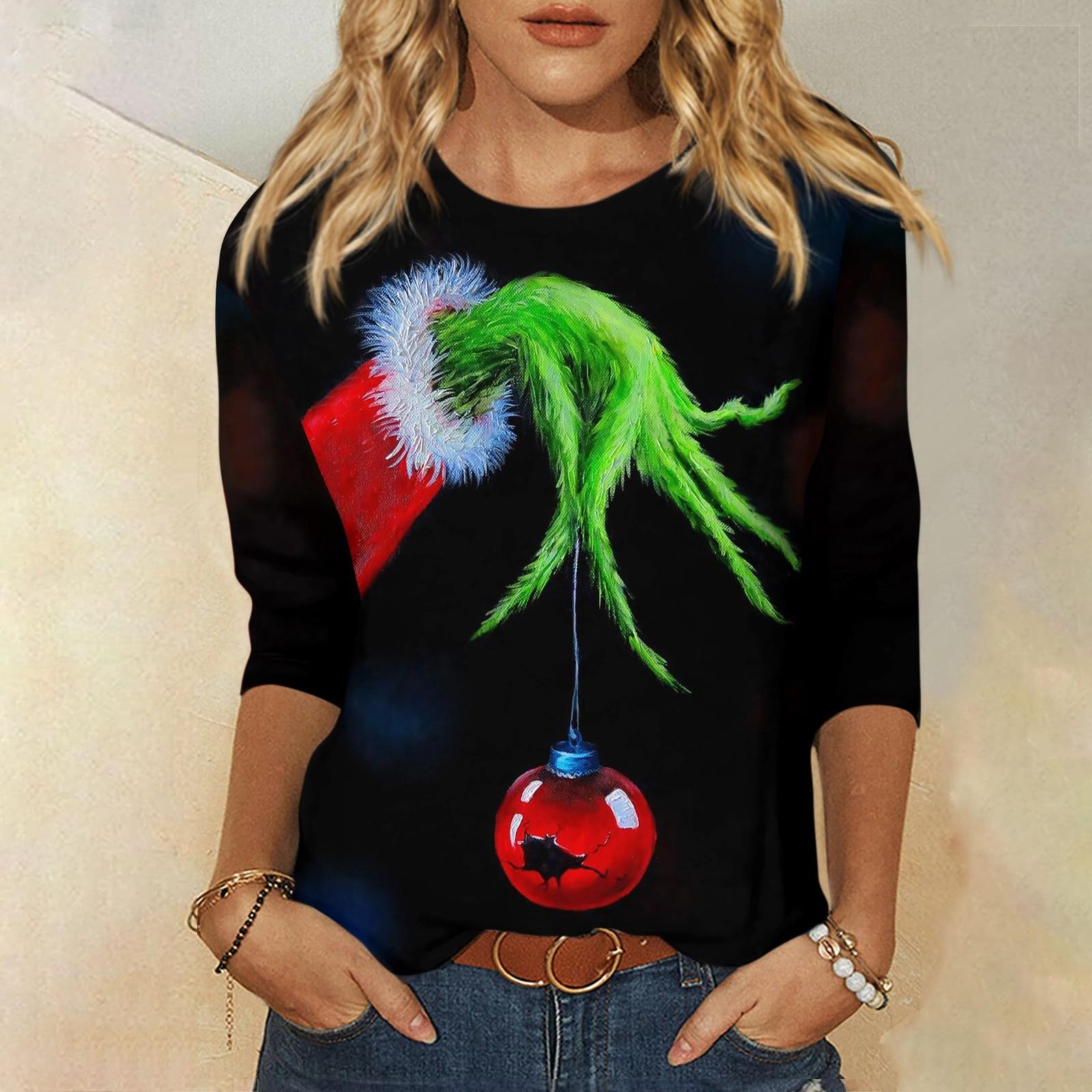 Женская модная повседневная свободная футболка с круглым вырезом и рукавами 3/4 с принтом — фото 6