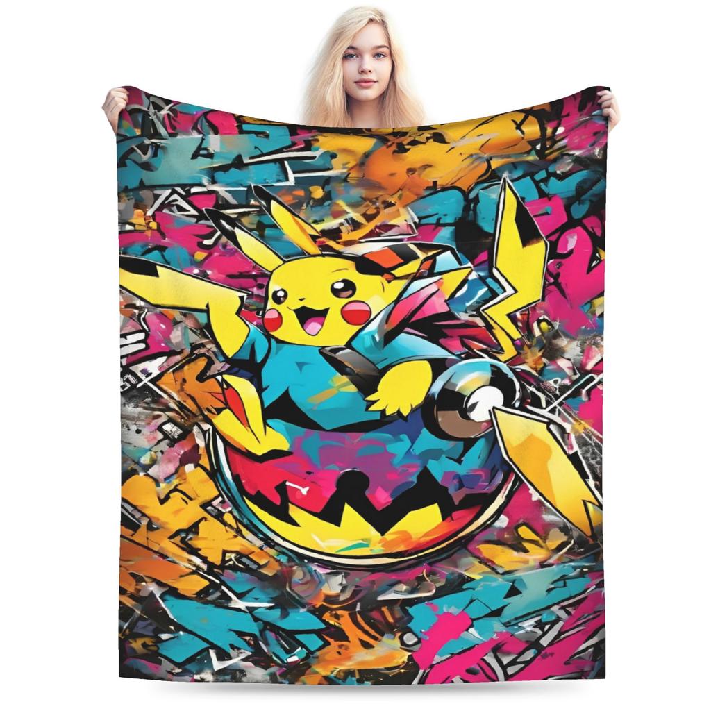 Japanischer Anime Pikachu Einfache Super Warme Decke Pokemon Plüsch Überwurfdecke Neuheit Sofa Stuhl Flanell Bettdecke Bettbezug