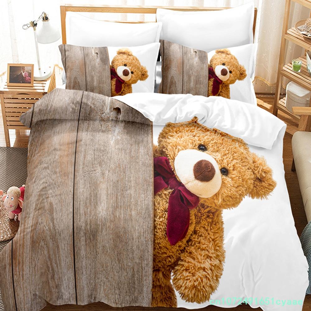 Teddy Bear Bedding Set Single Twin Full Queen King Size Plush Bear Bed Set Aldult Kid Bedroom Duvetcover Sets 3D Print 015