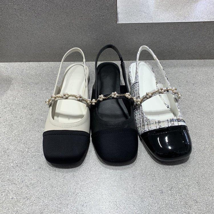 Baotou sandals women's summer wear French one-word belt flat-soled single shoes color matching small fragrant Mary Jane shoes