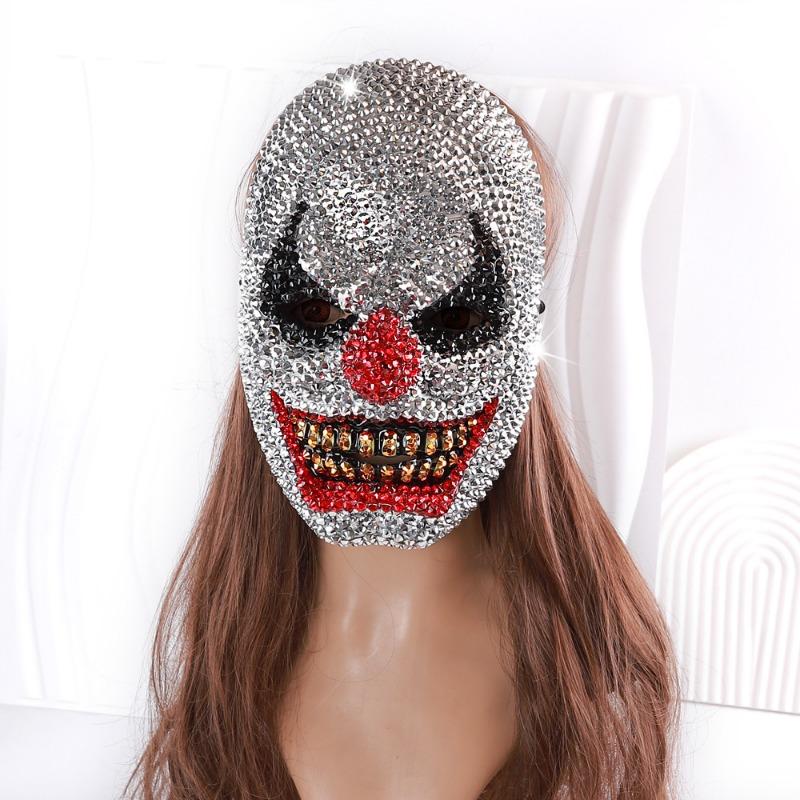 Full Face Rhinestone Clown Mask For Halloween Cosplay Party Costume Accessory OneSize