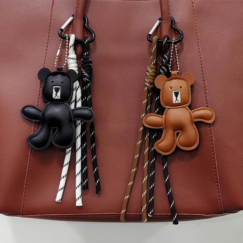Yogodlns PU Leather Little Bear Woven Rope Backpack Pendant Decoration Fashion DIY Keychain Bag Accessories