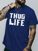 Mens Crew Neck T Shirt Thug Life Bold Letter Graphic Short Sleeve Casual Cotton Retro Hip Hop Style Streetwear Tees