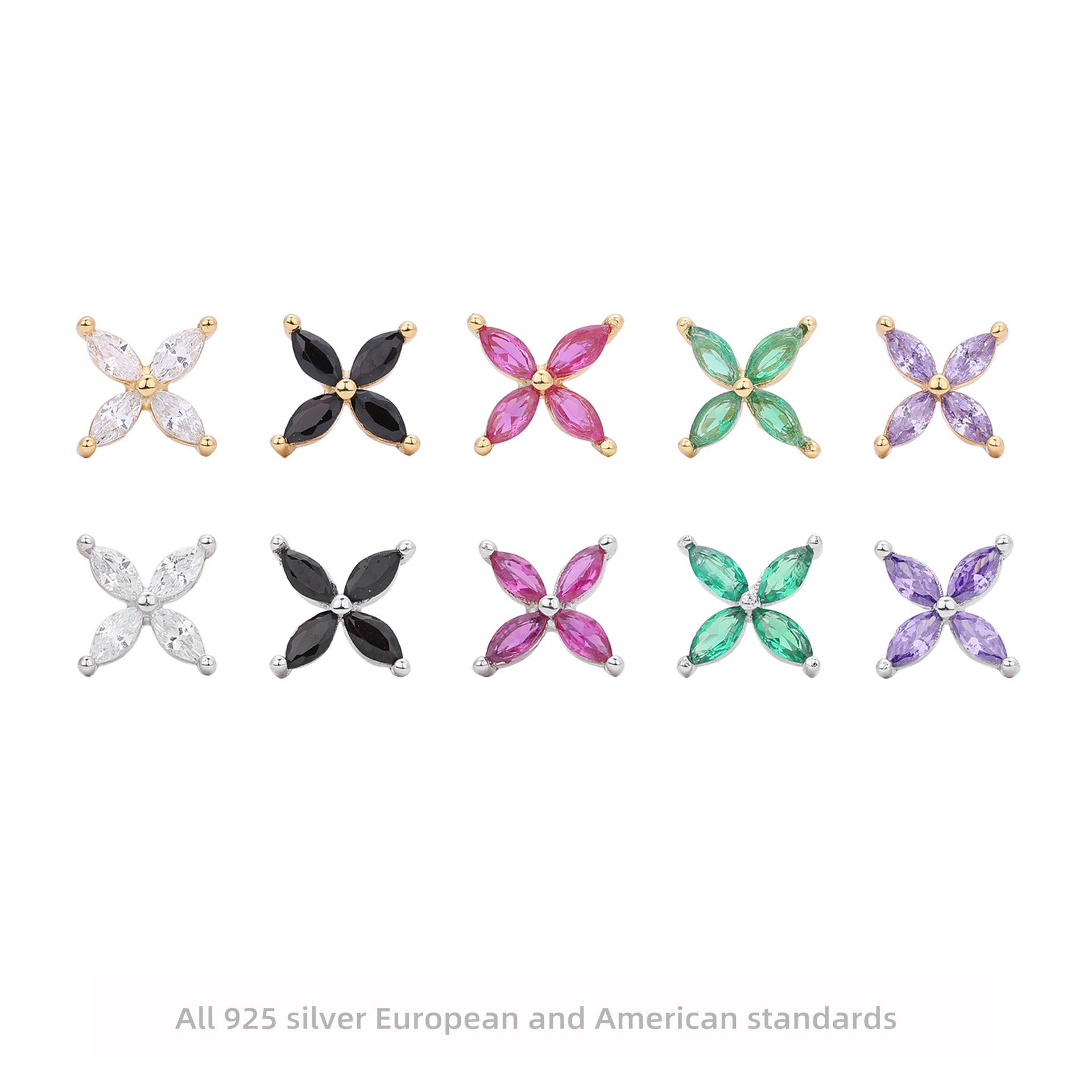 

925 Sterling Silver Colorful Zircon Flower Stud Earrings Set 925 Silver