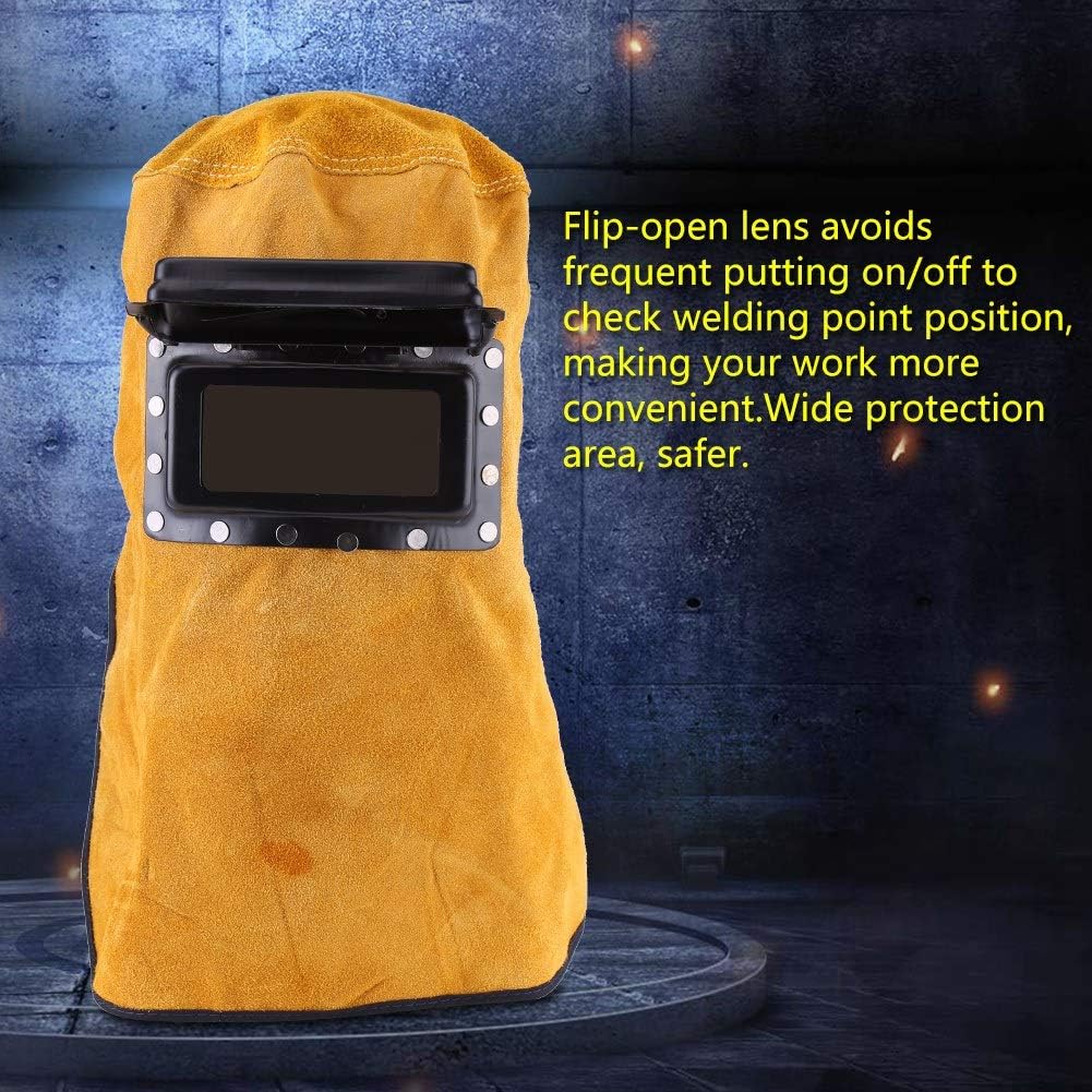 Leather Welding Hood Welder Mask Breathable Welding Helmet For Eyes Face Neck Leather Welding Mask with Lens, Yellow