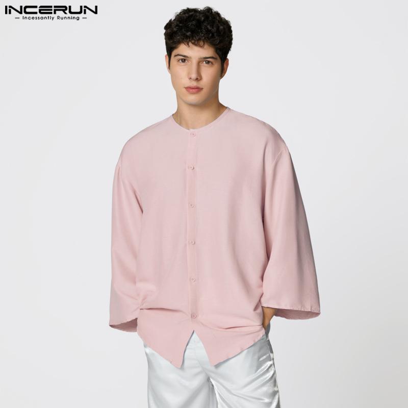 INCERUN S-XXXXXL Men Casual Loose 3/4 Sleeve Solid Color Long Tunic Tops Shirts