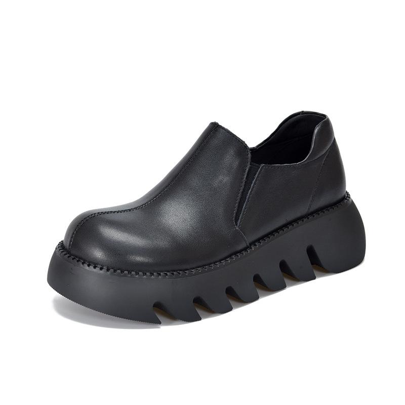 

Johnature Thick Soled Retro Women s Slip-on Shoes Genuine Leather Versatile Comfortable Flat Platform Shoes 40 чёрный