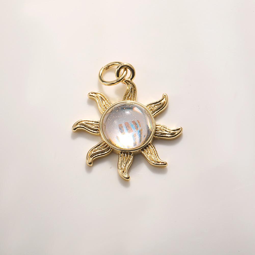Trendy Sun Pendant Copper Gold-Plated Drip Oil DIY Jewelry: Necklace, Bracelet, Earring Accessories for Women