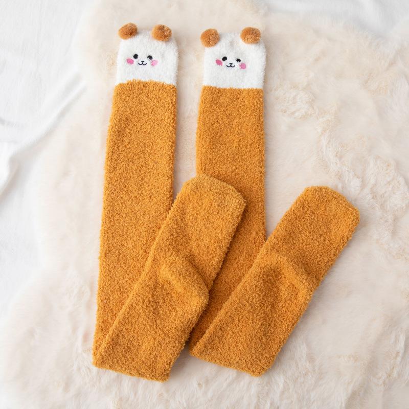 Japanese Cute High Knee Socks Children Coral Fleece Autumn And Winter Thickened Ins Home Confinement Socks Sleep Stockings