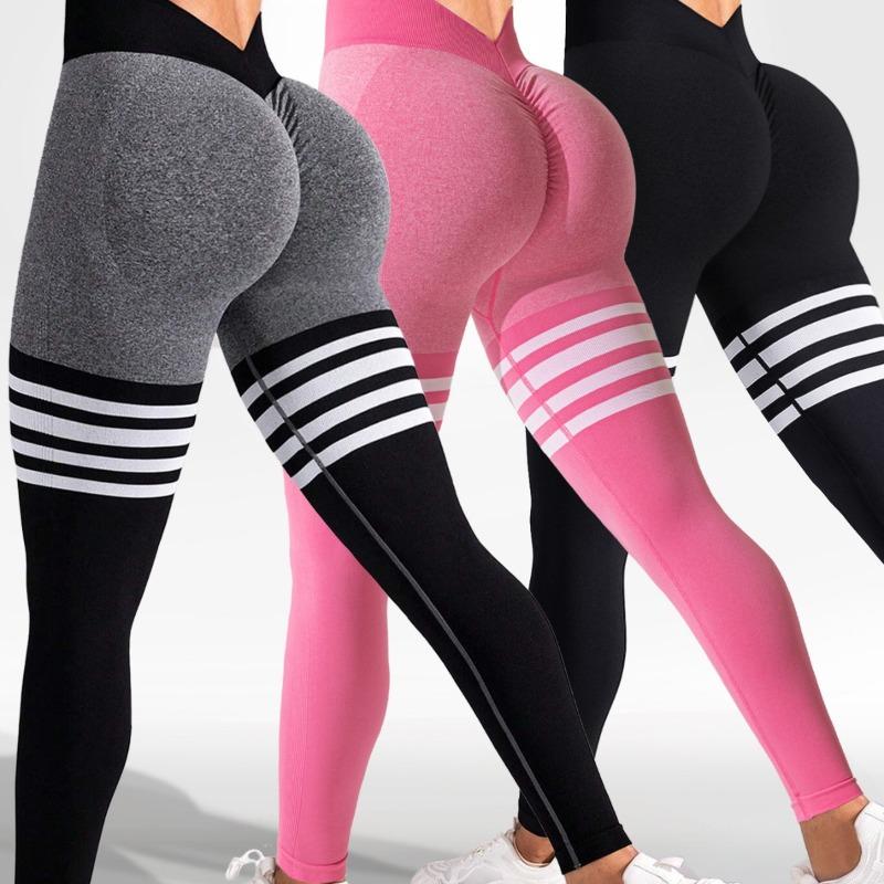 Striped Outdoor Sports Leggings Women's High Waist Hip Yoga Suit Quick-drying Running Sports Fitness Pants