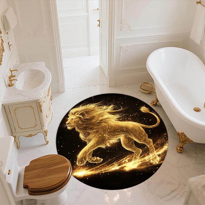 Black Lion pattern round rug,Carpet Rug for Living Room Bedroom Sofa Playroom Decor,Non-slip Floor Mat,Holiday Gifts and Birthday Gifts